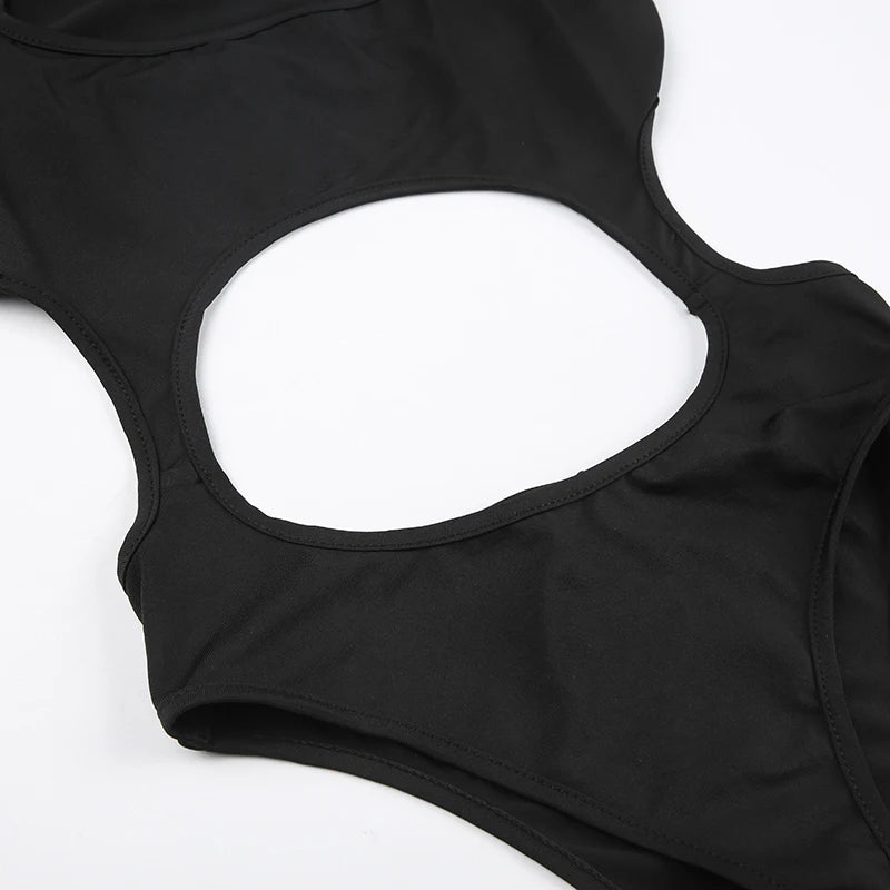 Black Hollow Out Bodysuit – Rave Clubwear, Backless, Sexy Streetwear Jumpsuit