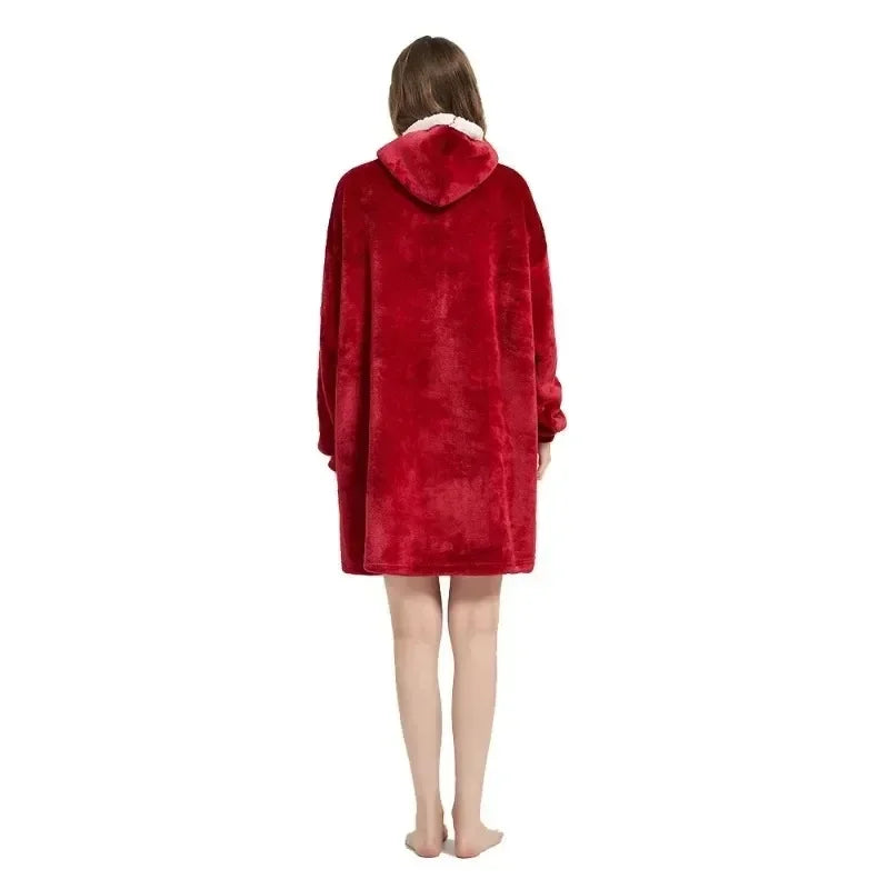 Winter Oversized Blanket Hoodie – Unisex Pullover, Fleece, Long Flannel Sleeves, Giant TV Sweatshirt