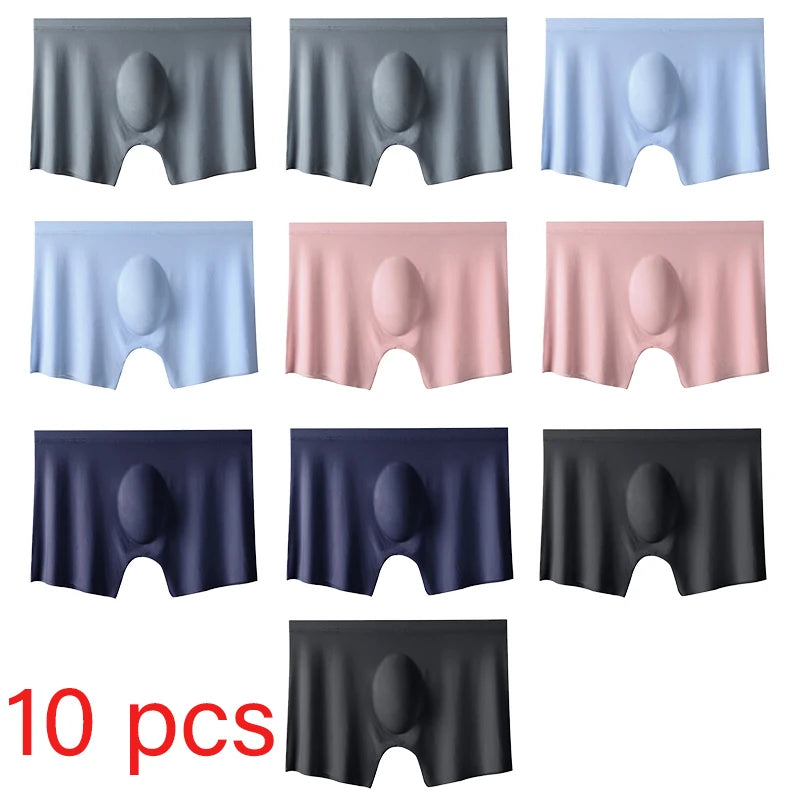 Men's Ice Silk Boxers – 10 Pcs/Lot, Seamless, Ultra-Thin, Breathable, Summer Sexy Underwear Shorts