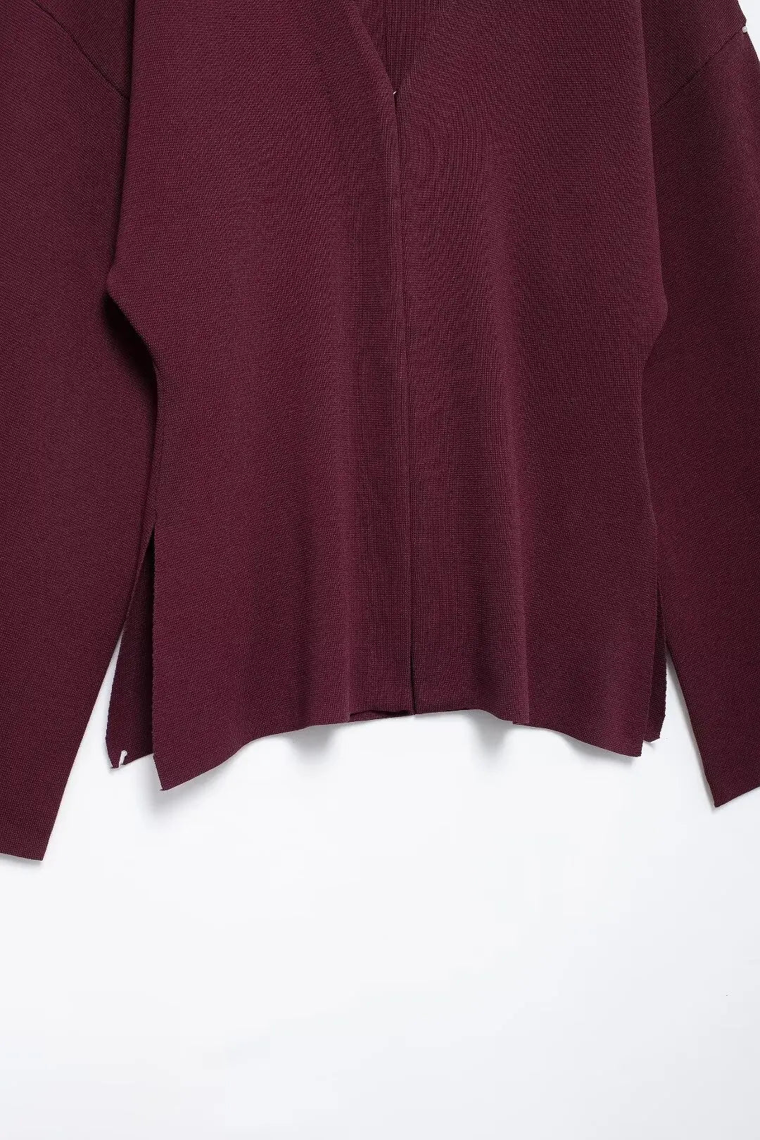 Elegant Knitted Cardigan – Burgundy Red, V-Neck, Slim Fit, Long Sleeve, Autumn Office Chic Outerwear