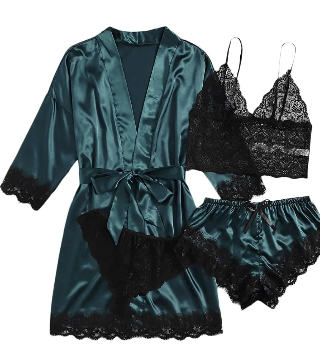 Women Fashion Pajama Print – Sexy Lace Trim Faux Silk Satin Pajama Set Gown, Skin-Friendly Comfort Loungewear, Sexy Pajamas