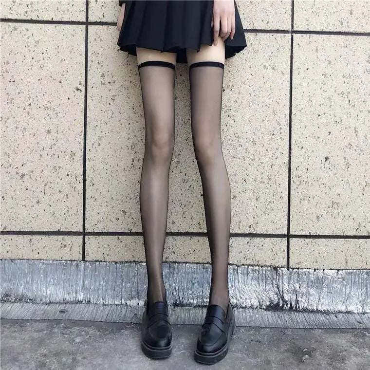 Summer Ultrathin Women's Silk Socks – Black, translucent, and stylish, with a medium calf sleeve