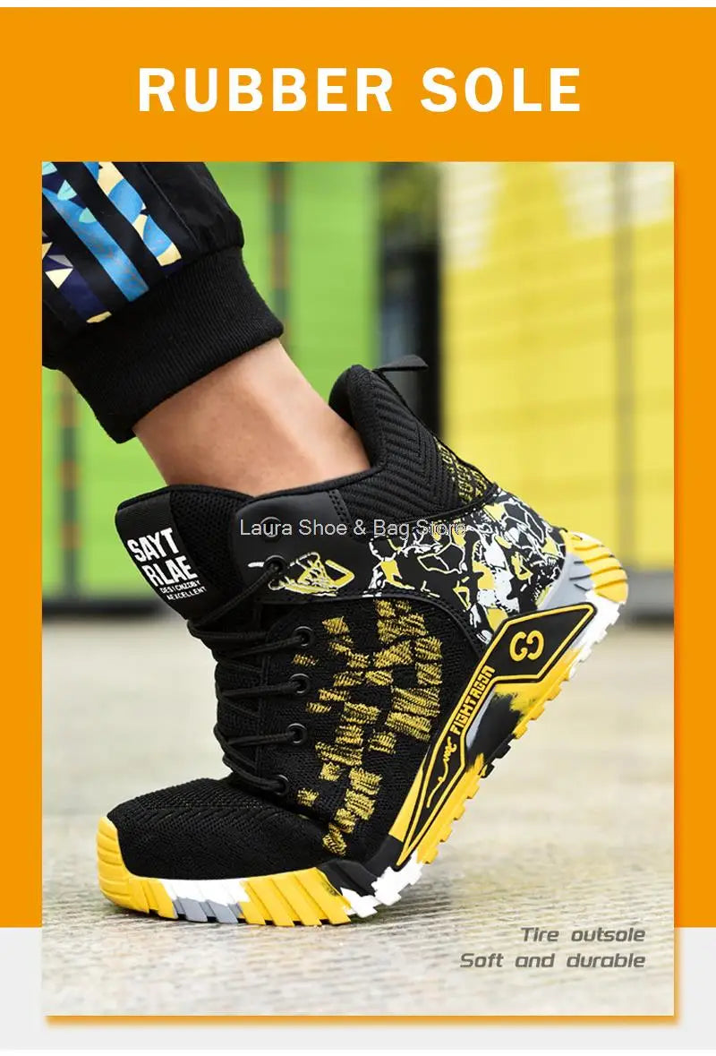 High Top Safety Shoes – Steel Toe Work Shoes for Men, Anti-Smash, Indestructible Work Boots, Breathable Safety Footwear