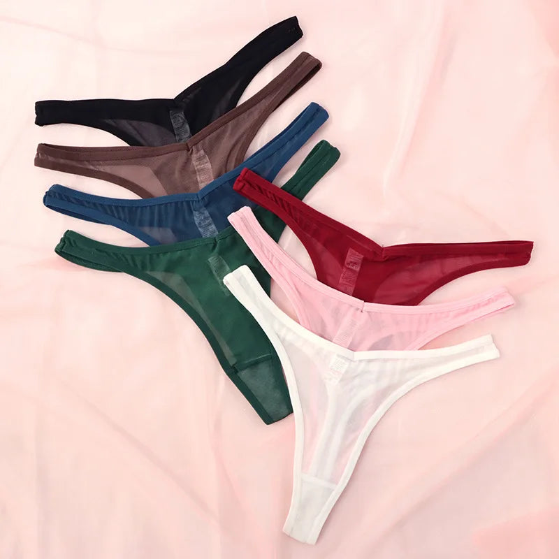 Seamless Tiny Thong Panties – Sexy Translucent Mesh, Soft T-Back, Tangas Lingerie for Women