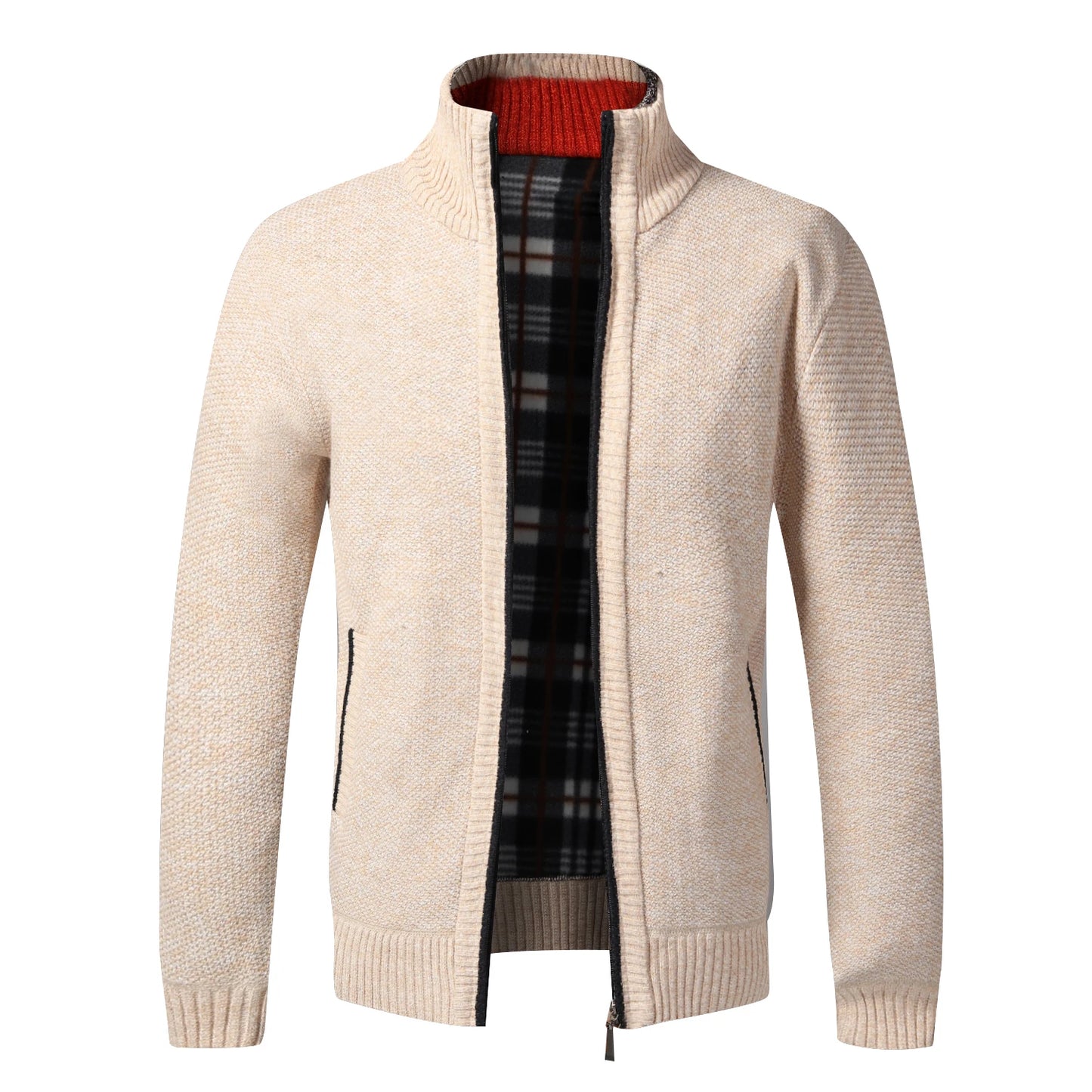 Warm Cardigan – Men's Fleece Sweater With Full Zip, Slim Fit, And Luxury Brand Knitted Design, Perfect For Cold Weather