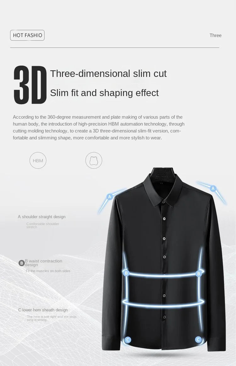 Elastic Cotton Denim Shirt – Long Sleeve, Slim Fit, Casual Men's Designer Shirt