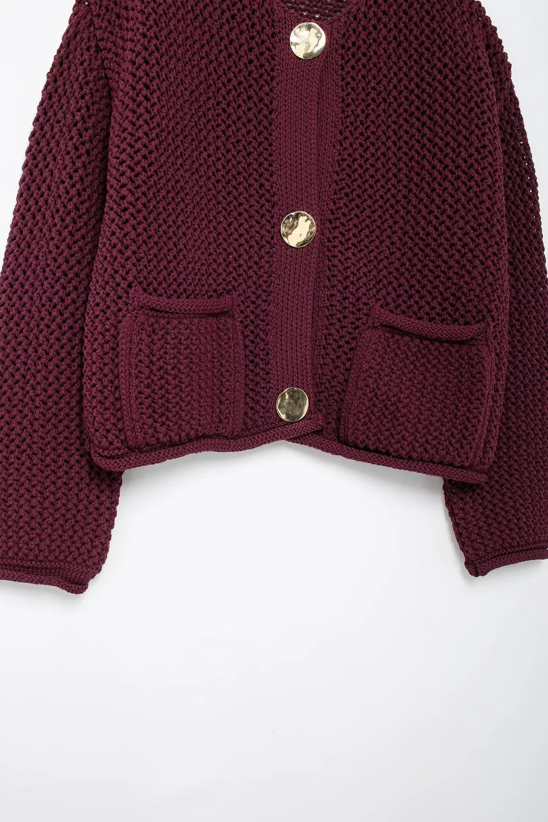 Knitted Cropped Cardigan – Women's Autumn Winter Outerwear, Long Sleeve, Button-Up Sweater