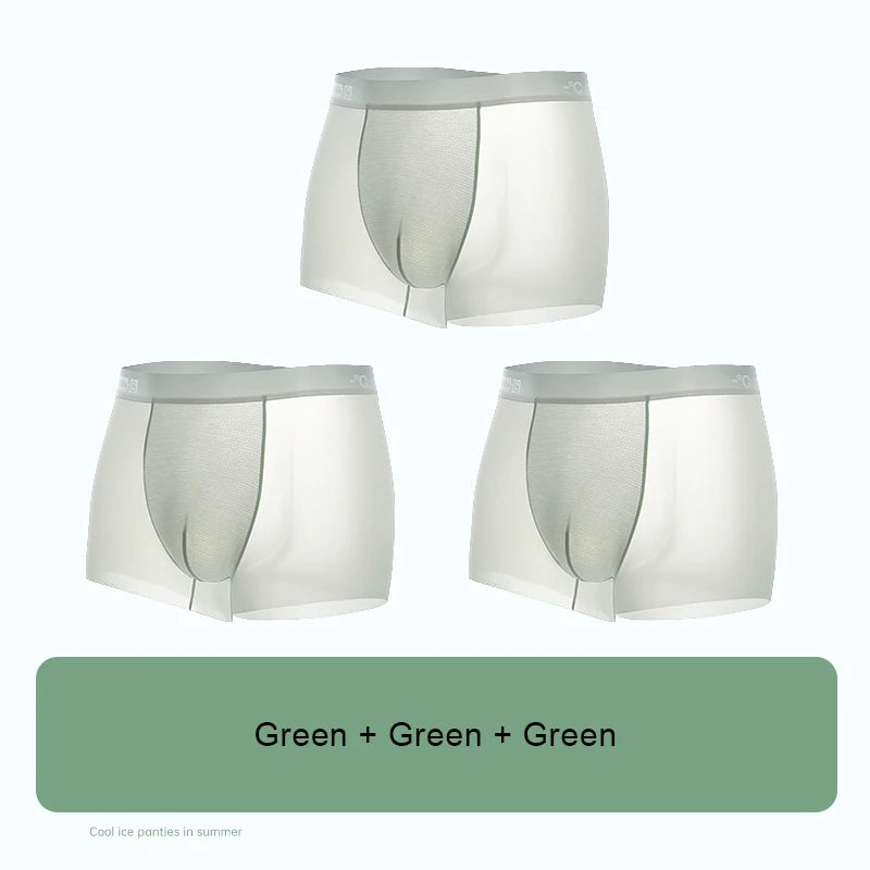 3PCS Set Ice Silk Men's Panties – Sports, Quick Drying, Fashion Shorts, Thin, Plus Size, Boxer Underwear, Luxury Gift