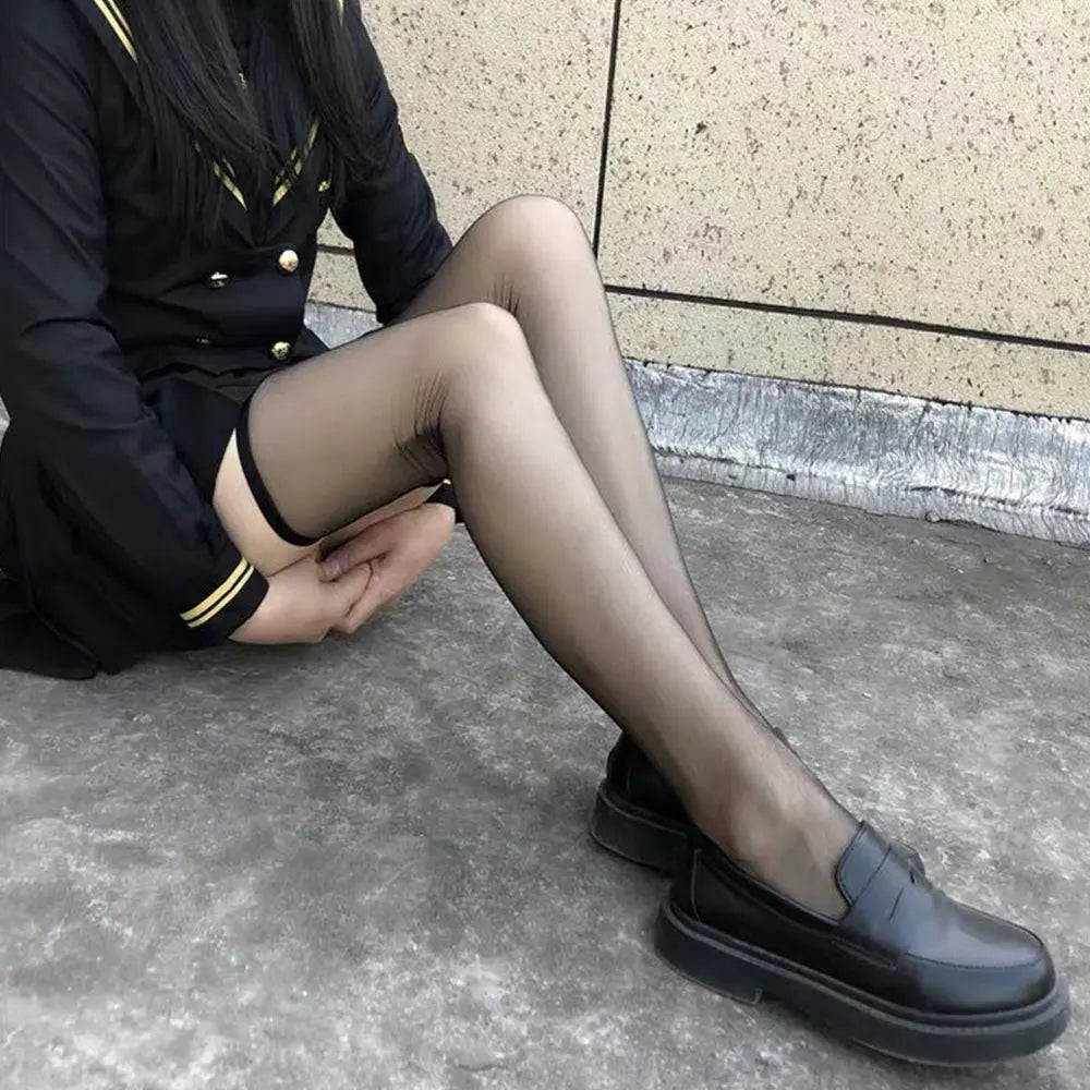 Summer Ultrathin Women's Silk Socks – Black, translucent, and stylish, with a medium calf sleeve