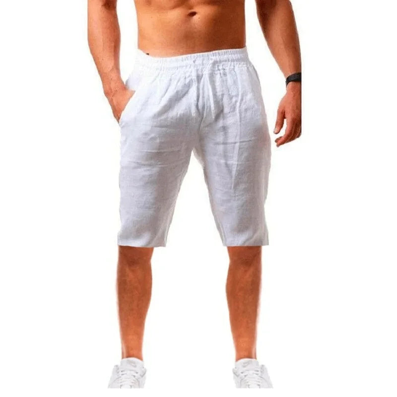 Men's Shorts – Cotton Linen, Breathable Solid Color, Loose Fit, Summer Casual, Lace-up Bottoms