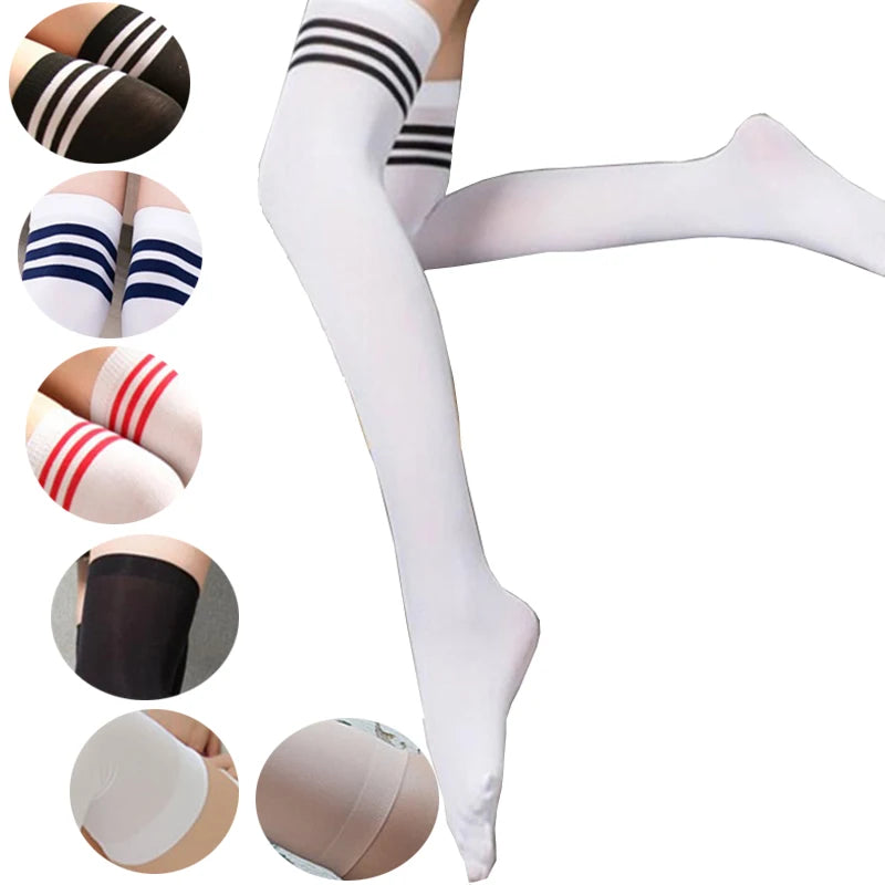 Thigh High Striped Socks – Women’s Sexy Long Stockings, Over Knee Nylon Socks, Female Leg Warmers