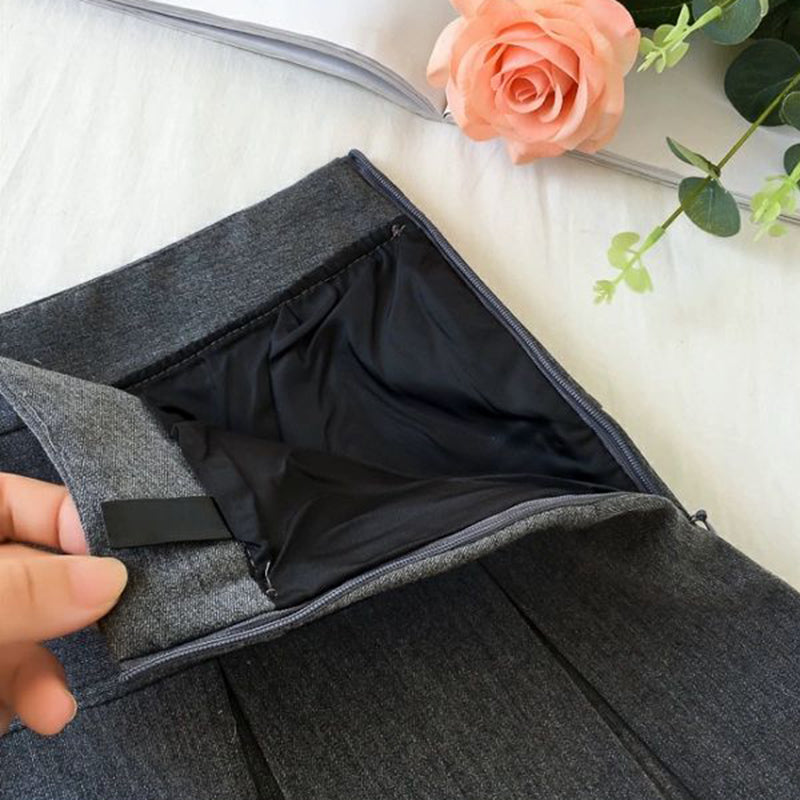 Fashion A-Line Pleated Skirt – High Waist, Zipper, Grey & Black, Student JK Style, Summer Mini Suit Skirt