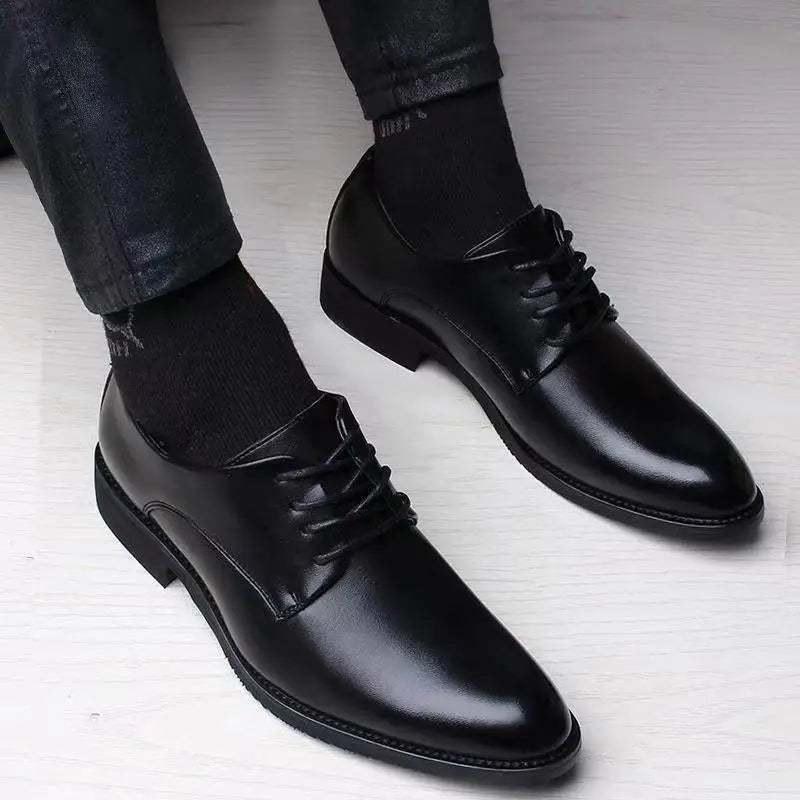 British Casual Business Formal Leather Shoes – Men’s Heightening Single Shoes, Casual Shoes for Suit, Spring and Autumn