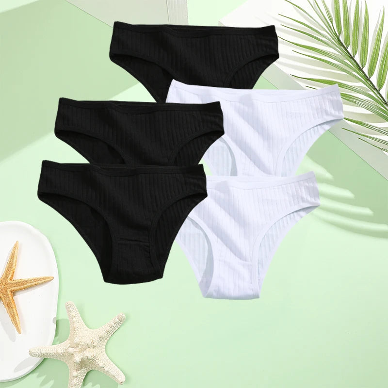 5PCS Set Cotton Panties – Women's Underwear, Sexy Lingerie, Solid Color Briefs, Comfortable Intimate Wear
