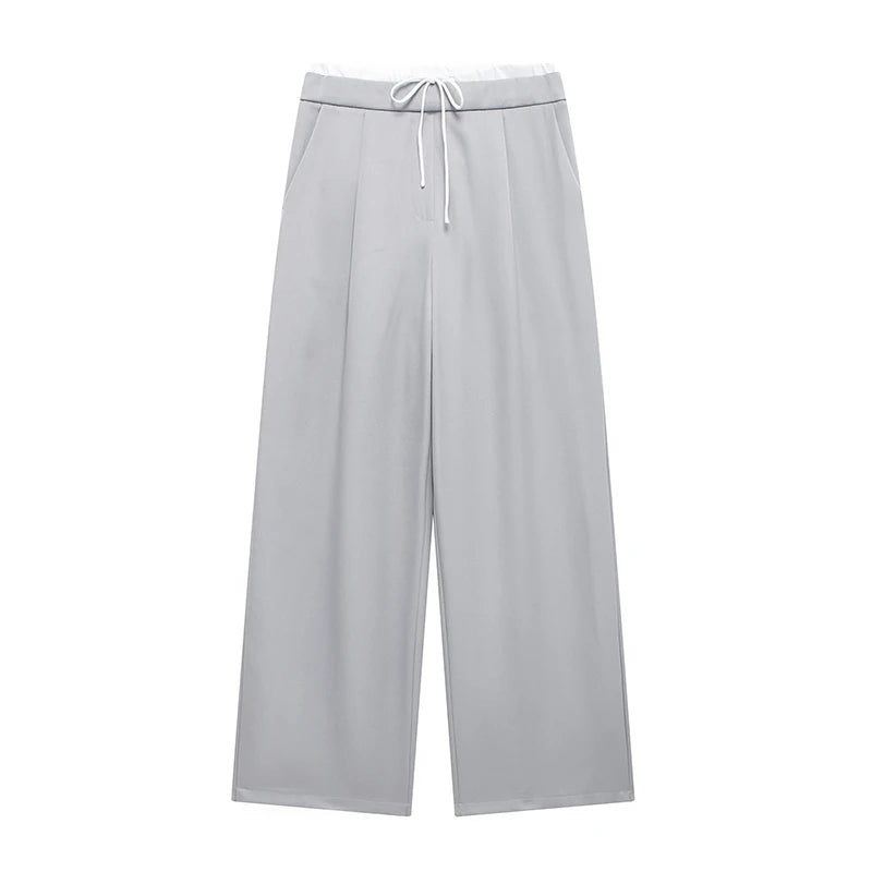 Women Fashion Straight Pants – Solid Color, Lace-Up, Side Zipper, Vintage Style, High Elastic Waist, Chic Lady Trousers