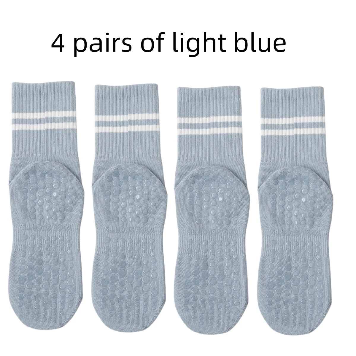 4 Pairs Yoga Socks – Medium Length, Pure Cotton, Anti-Slip Silicone, Indoor Fitness & Pilates Socks for Women