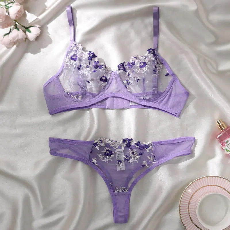 Round Up Night Sexy Lingerie Set – Women's 2-Piece Floral Embroidery, Erotic Underwear, Seductive Lenceria