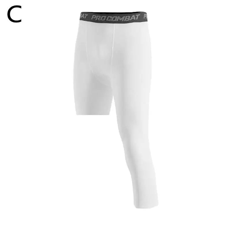 One Leg Leggings Men – Base Layer Compression Exercise Trousers for Running, Tight Sport Cropped, Basketball, Yoga, Fitness Pants