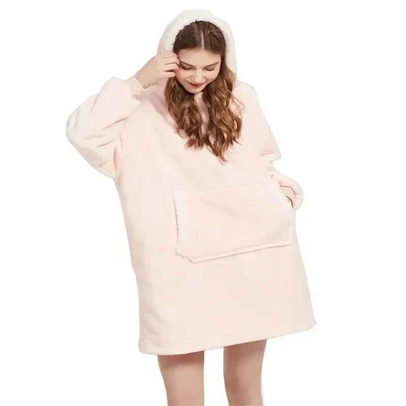 Winter Oversized Blanket Hoodie – Unisex Pullover, Fleece, Long Flannel Sleeves, Giant TV Sweatshirt