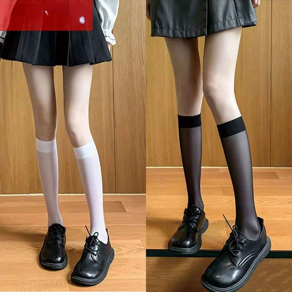 Summer Ultrathin Women's Silk Socks – Black, translucent, and stylish, with a medium calf sleeve