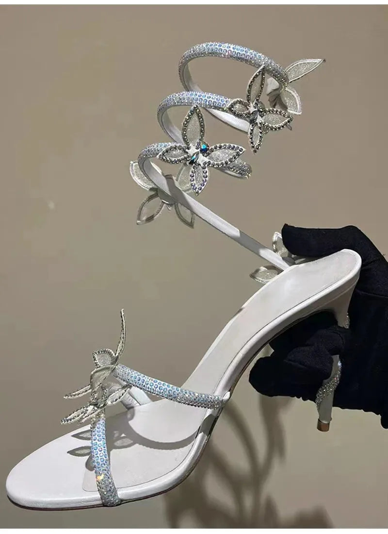 Luxury Crystal Butterfly Sandals – Women's Sexy Coiled Strap High Heels, Gladiator Sandals for Summer Party & Prom