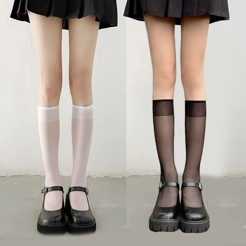 4 Pairs Summer Thin Stockings – Women Lolita Long Socks, Knee High, Fashion Cosplay, Sexy, Nylon, Transparent