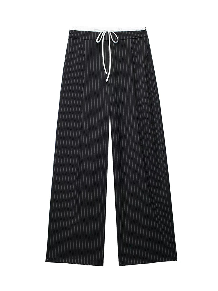 Women Fashion Straight Pants – Solid Color, Lace-Up, Side Zipper, Vintage Style, High Elastic Waist, Chic Lady Trousers