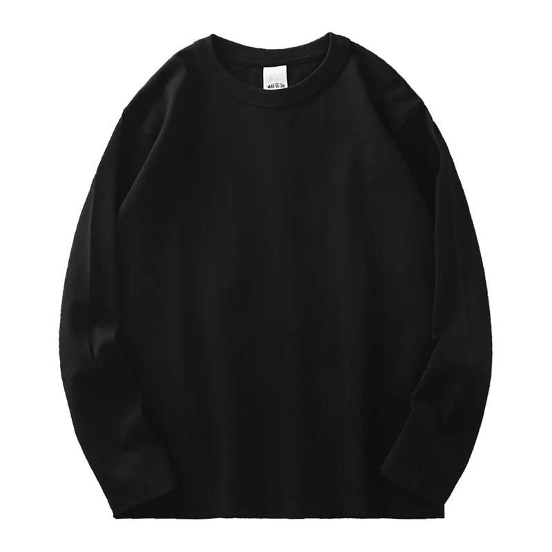 Heavyweight Long-Sleeve T-Shirt – 100% Cotton, O-Neck, Plain White, Oversized Men's Wear