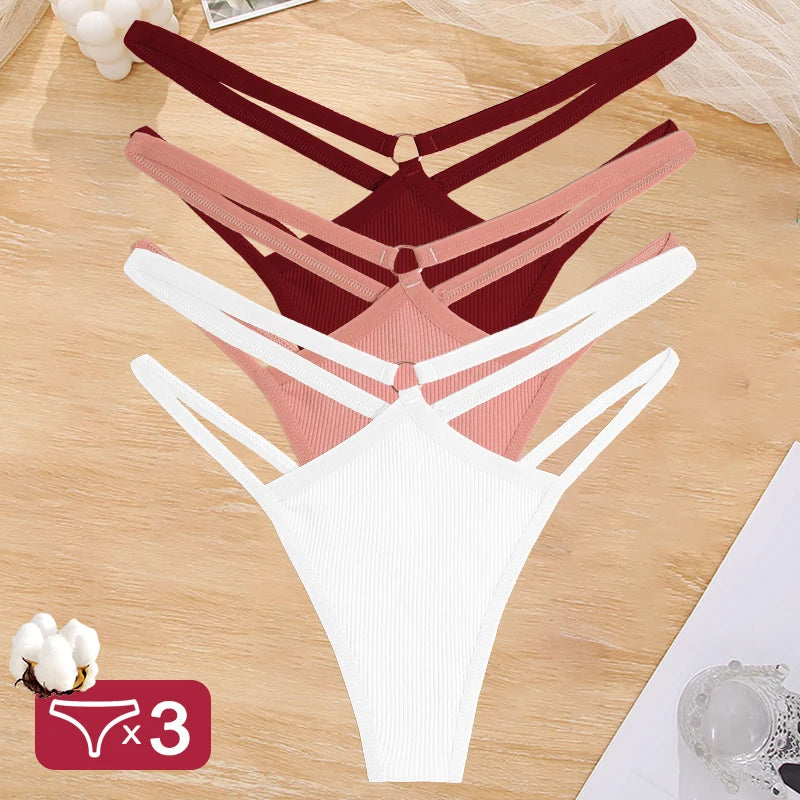 3PCS Set Women's Cotton G-String Thongs – Low Waist, Sexy, Hollow Out, Elastic, Breathable Lingerie