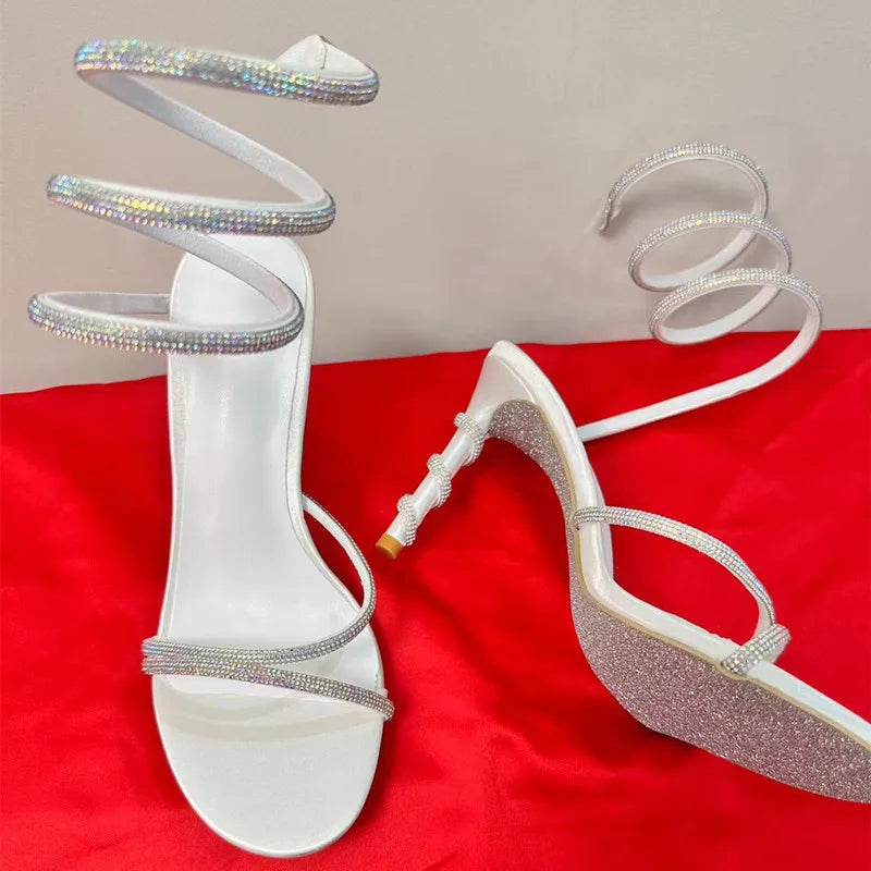 Star Style Crystal Snake Sandals – Women's Sexy Stiletto High Heels, Gladiator Sandals for Summer Party & Prom