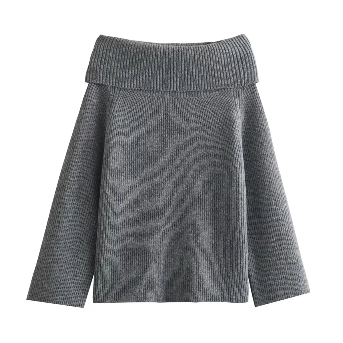 Chic Off-Shoulder Knitted Sweater – Long Sleeve, Casual Autumn Wear for Women