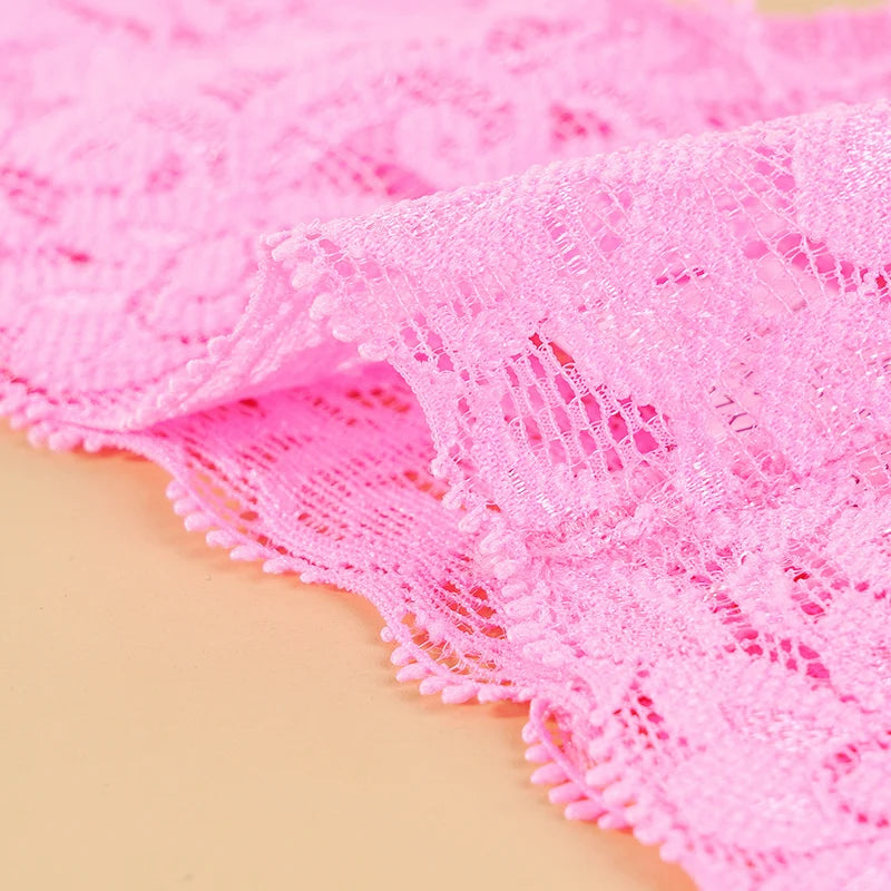 3PCS Lace Floral Thong Panties – Low Waist, Breathable, Sexy, Transparent, Solid Color Women's Underwear