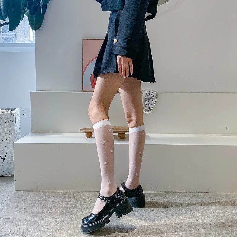 Summer Ultrathin Women's Silk Socks – Black, translucent, and stylish, with a medium calf sleeve