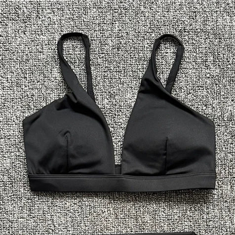 1/2PCS Nude Deep V-Neck Sports Bra & High-Waist Shorts – Women’s Yoga & Gym Workout Set