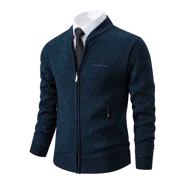 Knitwear Men's Stand-up Collar Thick Warm Cardigan Sweater – Loose Fit, Casual Winter Coat