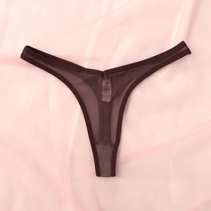 Seamless Tiny Thong Panties – Sexy Translucent Mesh, Soft T-Back, Tangas Lingerie for Women