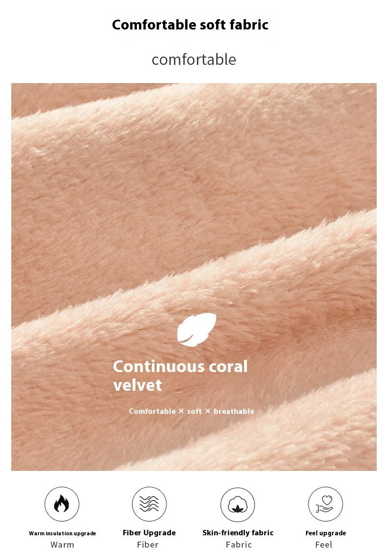 Men's Coral Velvet Pajamas – Thickened, Warm, Long Sleeve & Trousers, Solid Color, Soft Sleepwear, Autumn Winter 2PCS Set