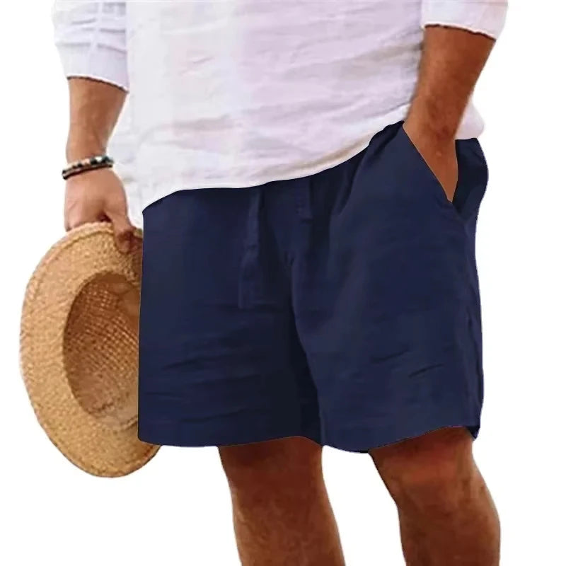 Men's Cotton Solid Color Shorts – Lightweight, Gym Pants, Linen Beach Shorts, Jogging Sport, Large Size for Men