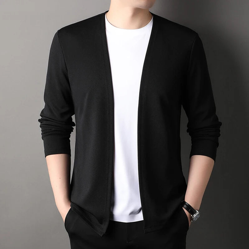 Slim Cardigan – Spring and Autumn Thin Outwear, Casual Long-Sleeved Trendy Versatile Men's Fashion Solid Color Slim Autumn Cardigan