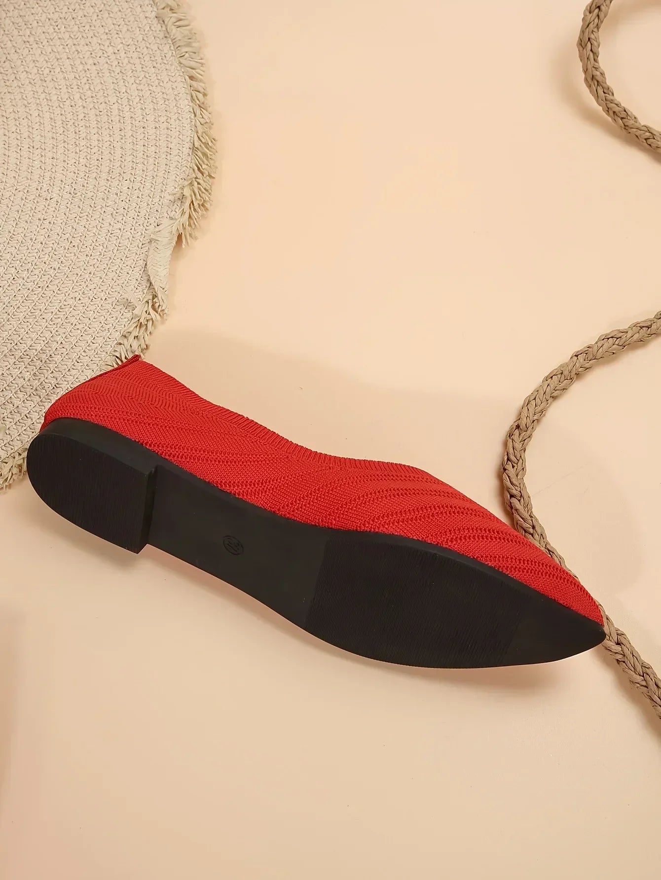 Pointed Toe Flats - Solid Color Knitted Slip-On Office Shoes, Casual Ballet Flats, Women's Loafers, Zapatos de Mujer