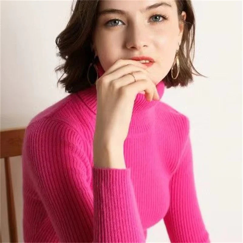Turtleneck Knitted Sweater – Slim Fit, Korean Style, Pullover, Autumn Winter Top