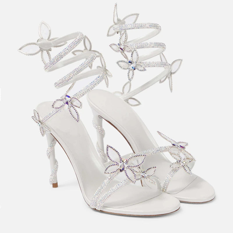 Luxury Crystal Butterfly Sandals – Women's Sexy Coiled Strap High Heels, Gladiator Sandals for Summer Party & Prom