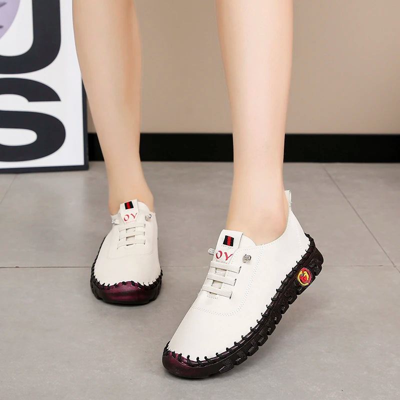 Lace-Up Leather Loafers - Flat Casual Shoes for Women, New Spring Collection, Outdoor Travel and Walking Sneakers