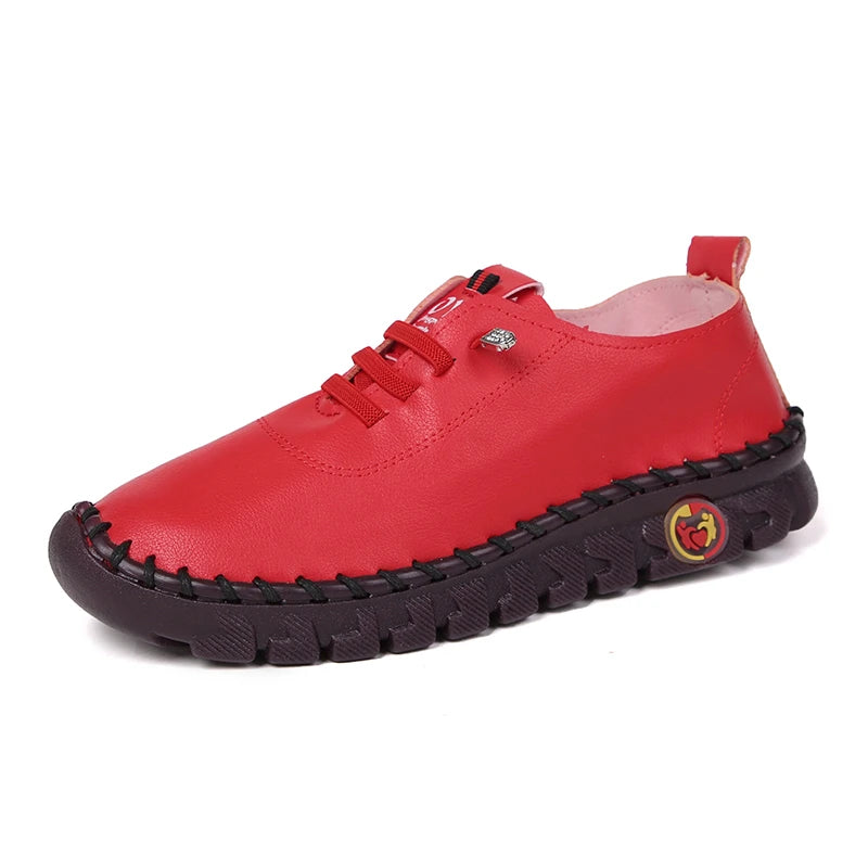 Lace-Up Leather Loafers - Flat Casual Shoes for Women, New Spring Collection, Outdoor Travel and Walking Sneakers