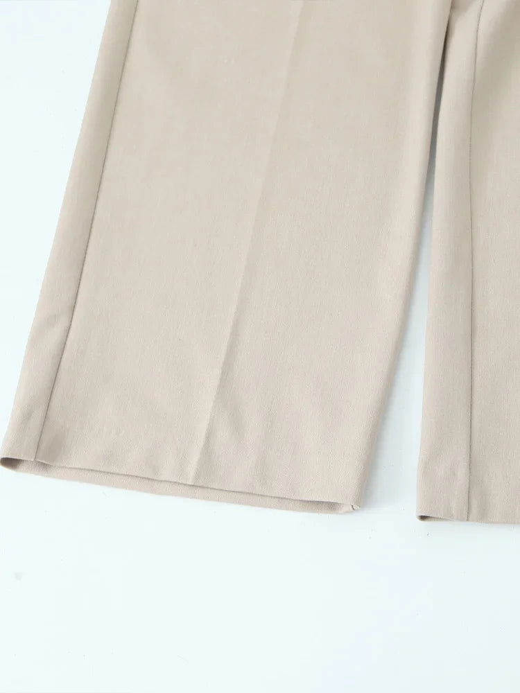 Women Fashion Straight Pants – Solid Color, Lace-Up, Side Zipper, Vintage Style, High Elastic Waist, Chic Lady Trousers