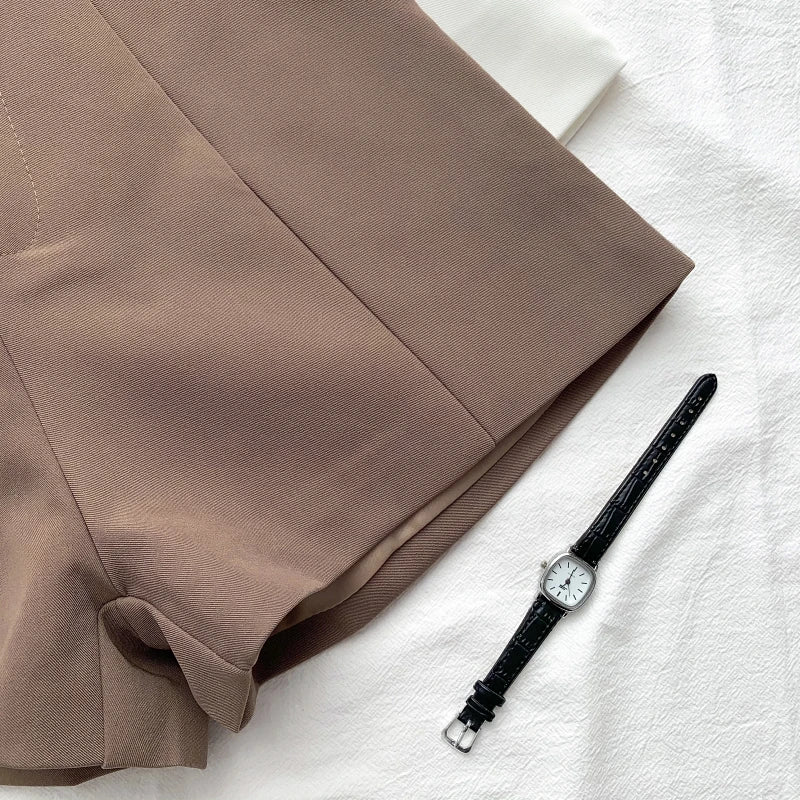 Casual Women's A-Line Shorts – High Waist, Chic, Office Lady Style, Belted, Vintage, Spring/Summer