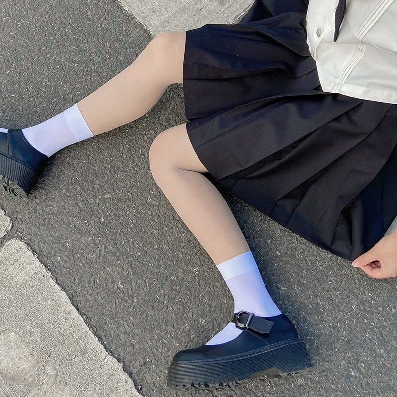 Solid Color Long Socks – Japan Style School Girls Thigh High Stockings, Lolita Kawaii Cute Knee High Socks