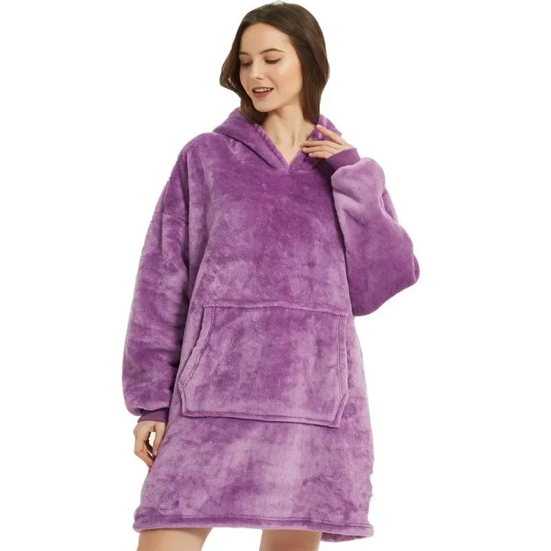Winter Oversized Blanket Hoodie – Unisex Pullover, Fleece, Long Flannel Sleeves, Giant TV Sweatshirt