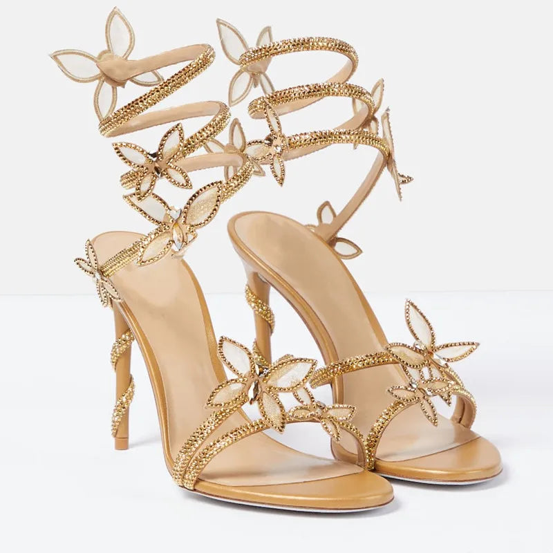 Luxury Crystal Butterfly Sandals – Women's Sexy Coiled Strap High Heels, Gladiator Sandals for Summer Party & Prom