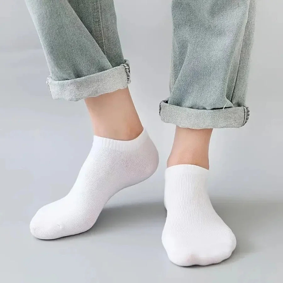 10 Pairs Men's Socks – Spring/Summer, Thin, Breathable, Soft Polyester Cotton, Black, Casual Business, Ankle Socks, Boat Socks